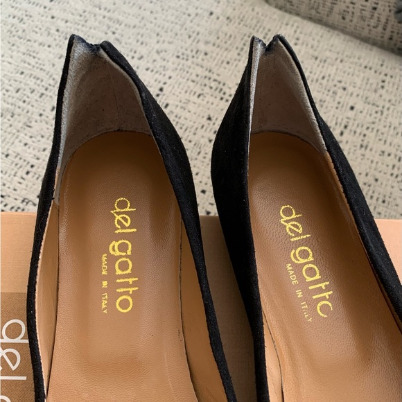 Del Gatto Italy black cat almond toe ballet flats suede - fits Sz 7 - Picture 4 of 6